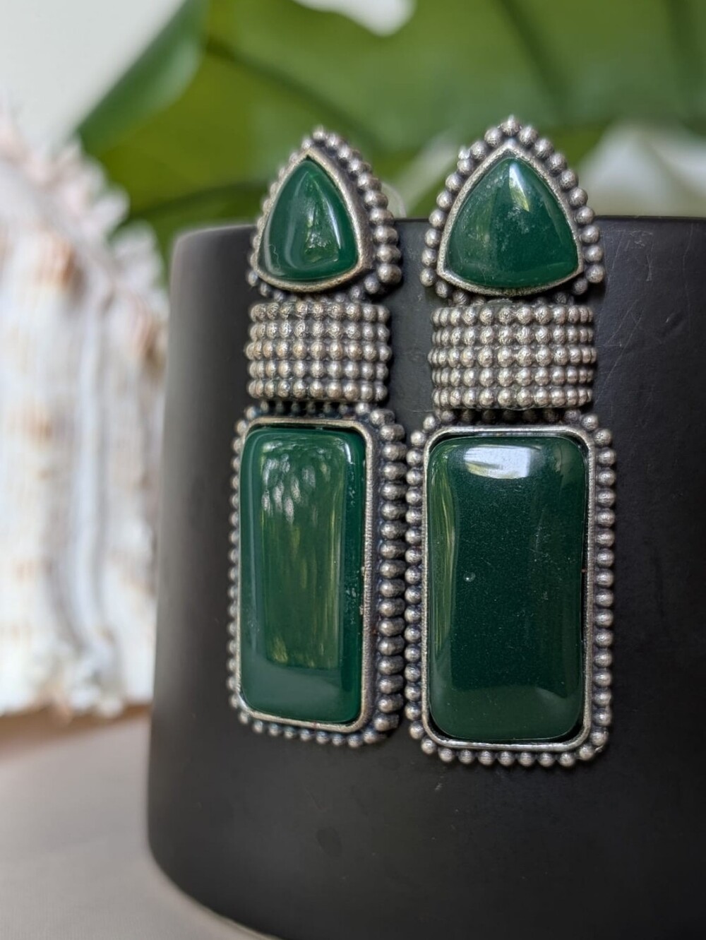 Emerald Green Beaded Drop Earrings - Women Jewelry